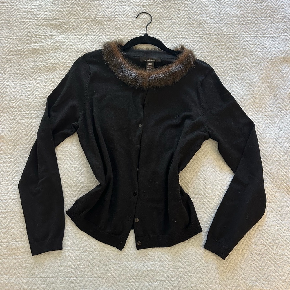 Black Sweater with Faux Fur Collar